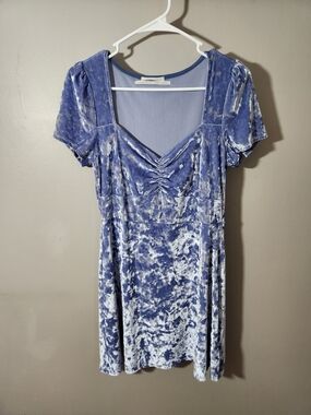 90s Y2K Blue Crushed Velvet Short Sleeve Babydoll Dress Urban Outfitters Club